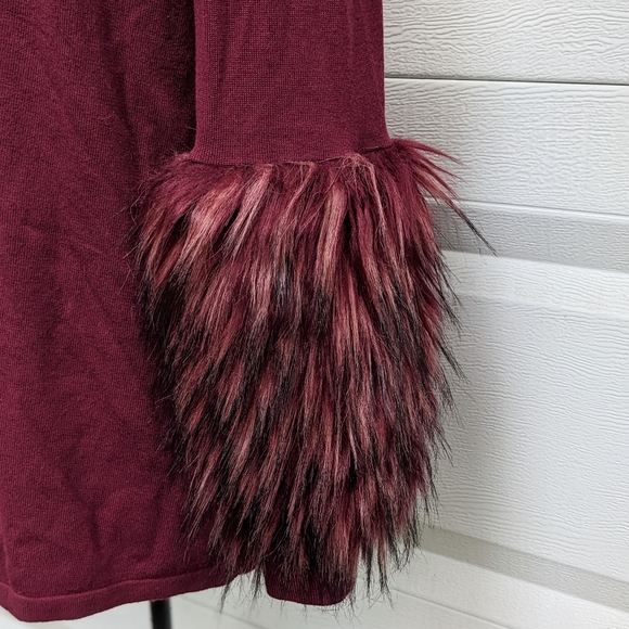 Alfani Burgundy Turtleneck Faux Fur Long Sleeve Top S - Picture 3 of 4